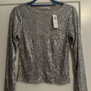 Abercrombie & Fitch Long Sleeve Sequin Boatneck Top - Small